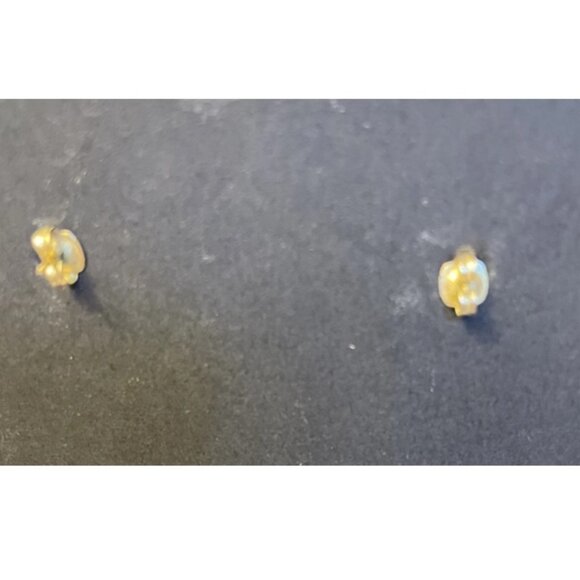 Gold Tone Fleur De Lis Stud Dangling Circle with Small Pearl in Center Earrings - Picture 3 of 9